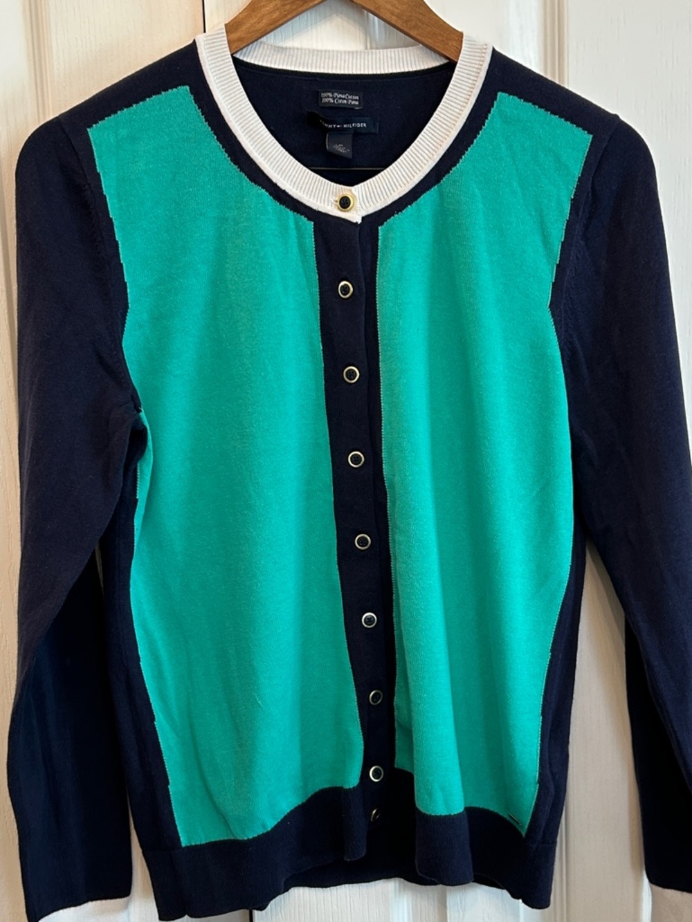 Tommy Hilfiger Pima Cotton Cardigan Sweater Teal Navy L EUC